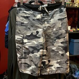 Laguna Swim Shorts Boys Drawstring Elastic trunks Large 14/16 Gray Black